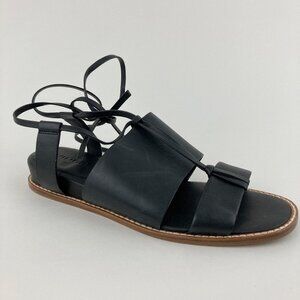 Vince Forster Black Leather Sandals Size 6.5M Ankle Wrap Tie Low Wedge Heel
